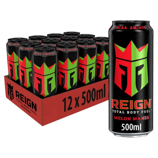 REIGN Melon Mania Energy 500ml - Pack of 12 (200mg Caffeine, Zero Sugar )